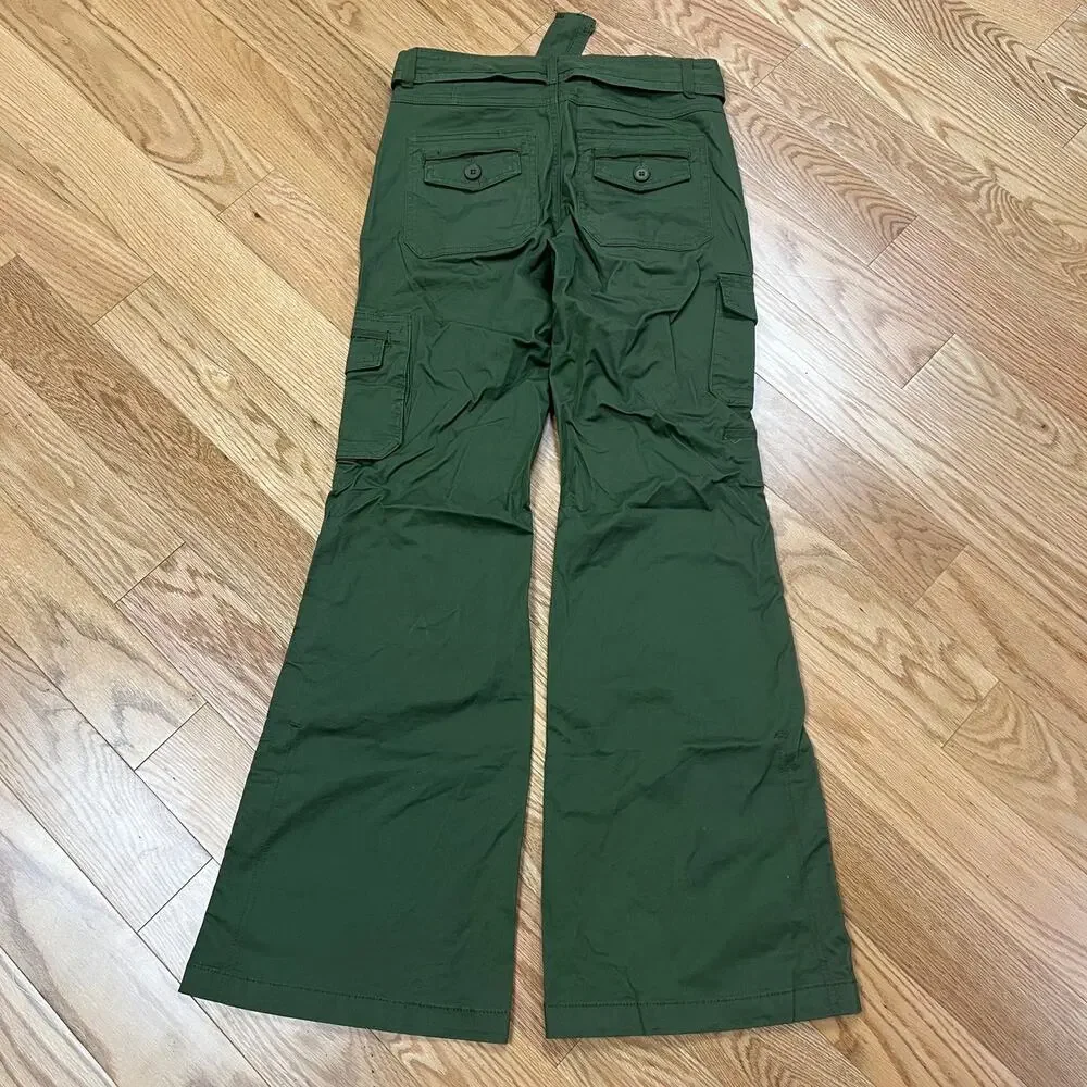 Forever 21 Women's Pants Cargo Low Rise Flare Belted Army Green Military Size S